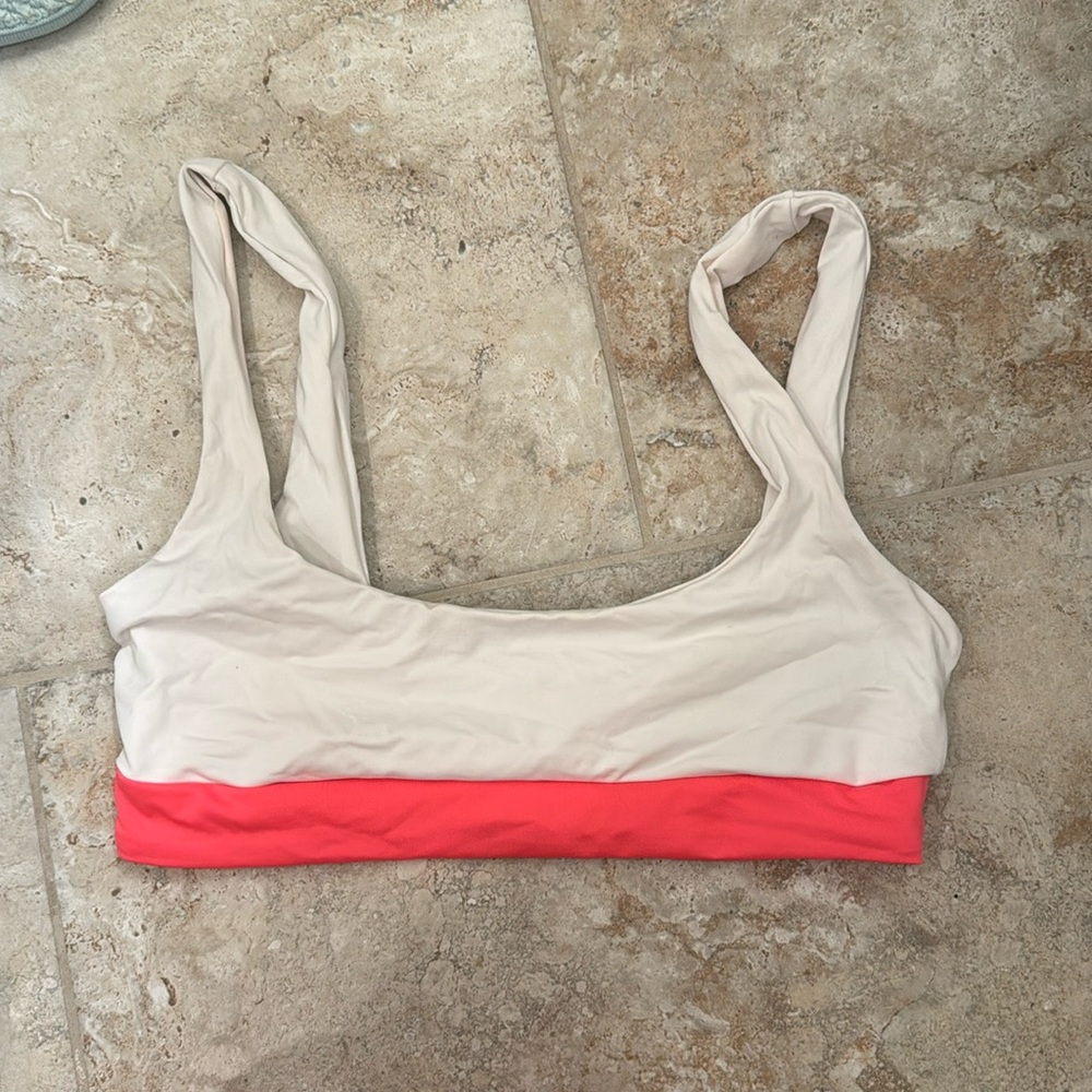 Pink and white space bikini top